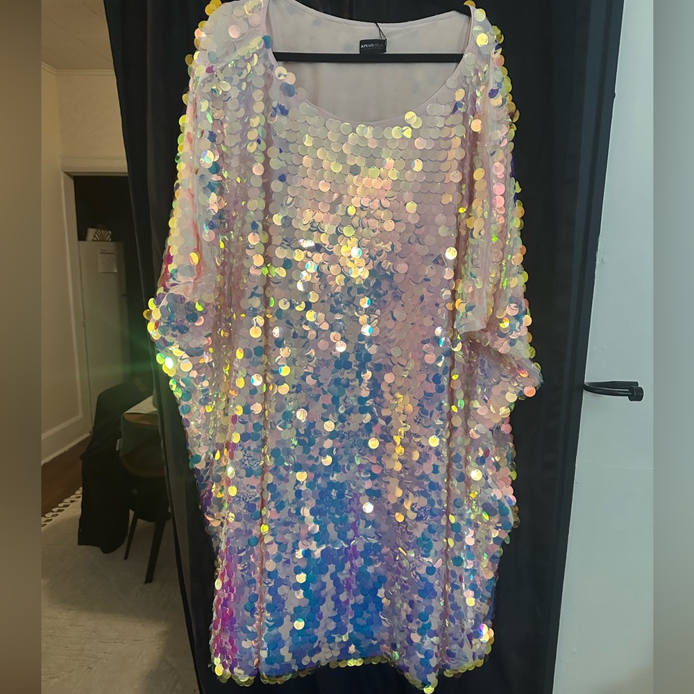 XPlusWear sequin iridescence batwing dress